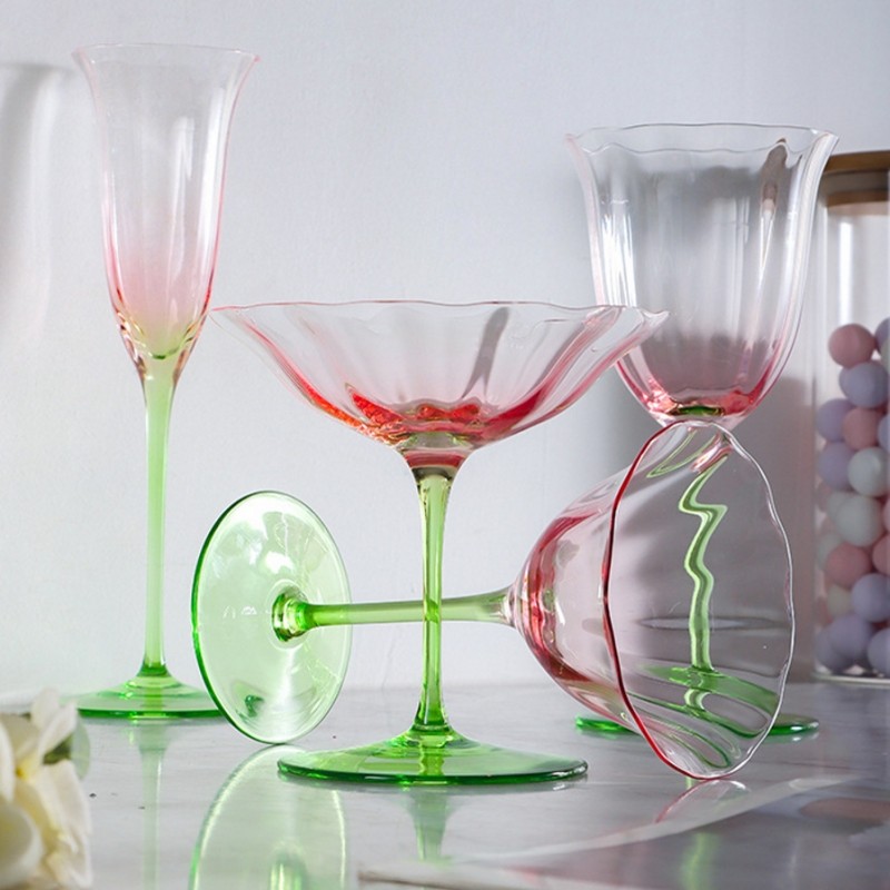 复古法式花瓣红酒杯高脚杯高颜值香槟杯高级感水晶玻璃白葡萄酒杯