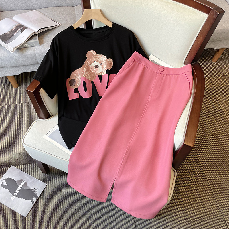 产后大码纯棉哺乳T恤外出时尚喂奶上衣夏韩版显瘦半身裙哺乳套装