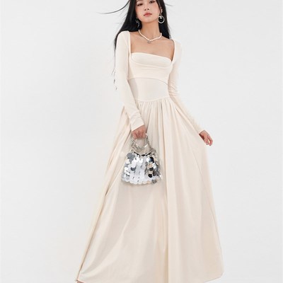 法式修身连衣裙女春秋冬小个子御姐针织袖套打底内搭紧身背心长裙