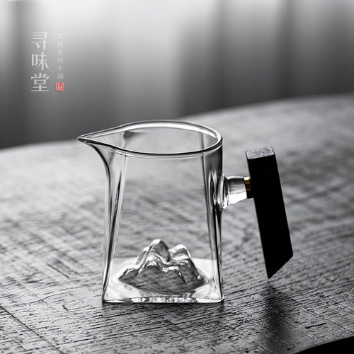 实木手柄玻璃观山公道杯耐高温加厚山峰茶海分茶器功夫茶具匀杯