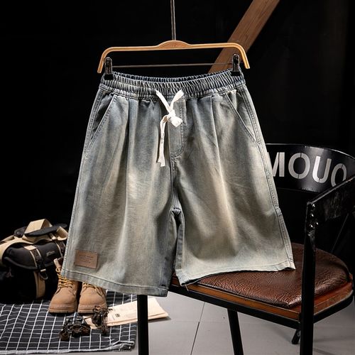 2025新款大码男装复古浅蓝牛仔短裤加肥加大胖子宽松休闲五分裤潮