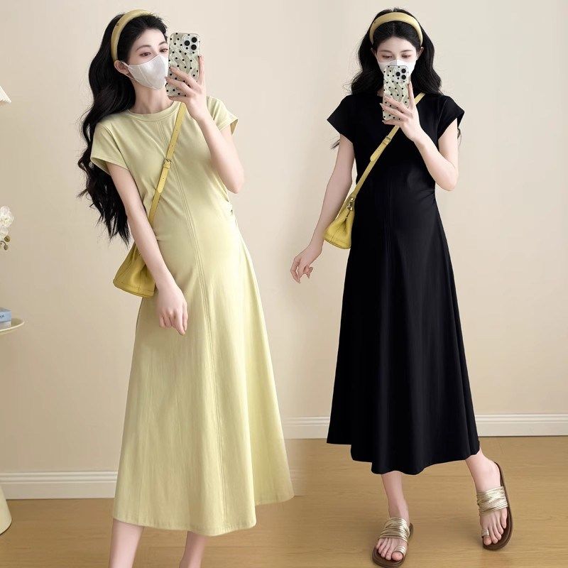 孕妇连衣裙夏季2025新款夏季过膝长裙子潮妈简约气质宽松显瘦减龄,孕妇装/孕产妇用品/营养,连衣裙,淘宝优惠券,粉丝福利购,淘宝优惠卷