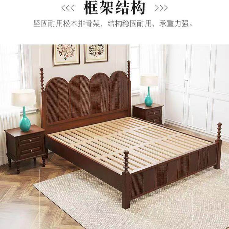 南京厂销售欧美式卧室床 胡桃木1.8 实木双人主卧床家用