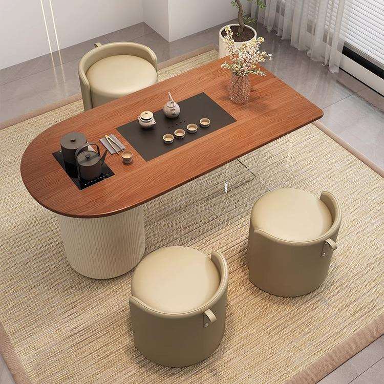 阳台茶桌椅组合家用小茶台实木原木亚克力圆脚茶桌简约茶盘餐桌