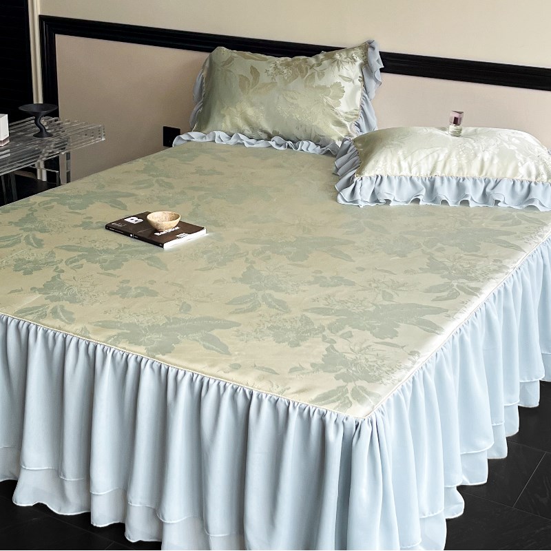 冰丝凉席床罩冰丝提花雪纺花边床裙款三件套夏季高级感夏天可水洗