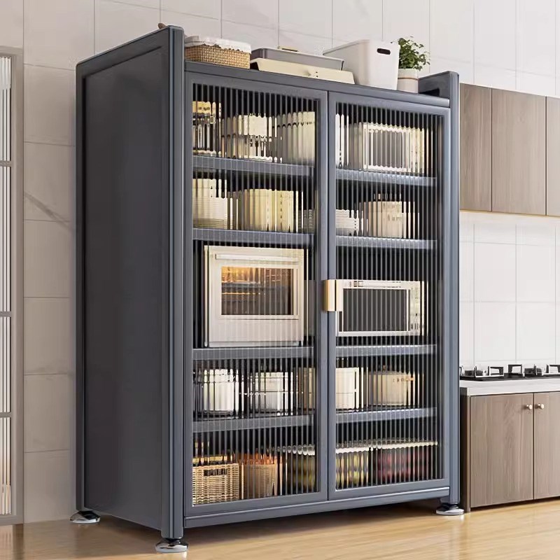 对开门橱柜厨房防尘柜微波炉烤箱锅具收纳置物柜落地多功能置物架