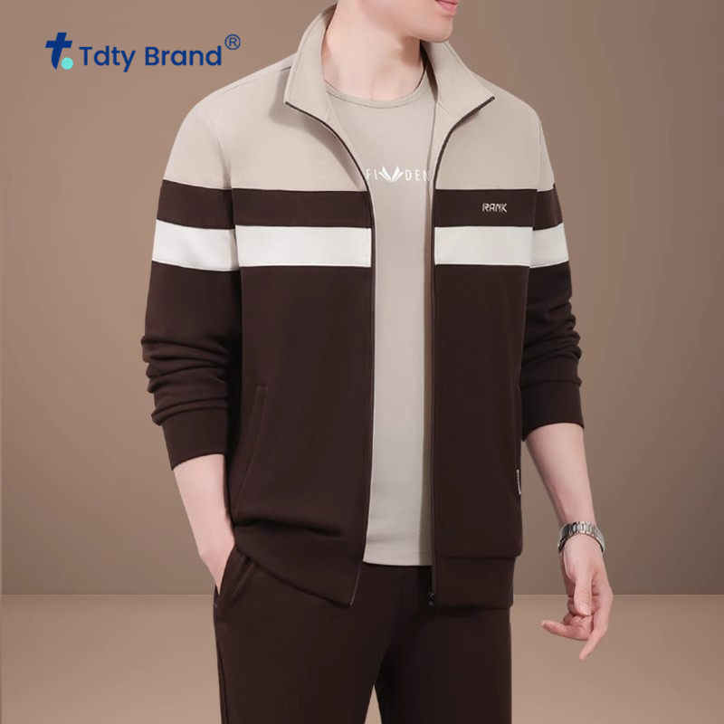 潮流时尚运动休闲服外套套装男士春秋季三件套2025新款中老年套装,男装,休闲运动套装,淘宝优惠券,粉丝福利购,淘宝优惠卷