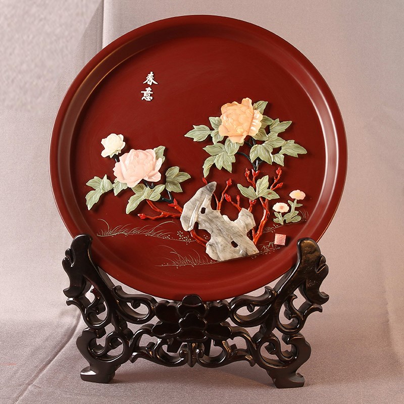 扬州漆器厂骨石镶嵌32圆台屏结婚生日乔迁礼品商务办公家居摆件