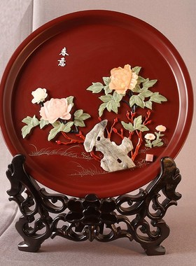 扬州漆器厂骨石镶嵌32圆台屏结婚生日乔迁礼品商务办公家居摆件