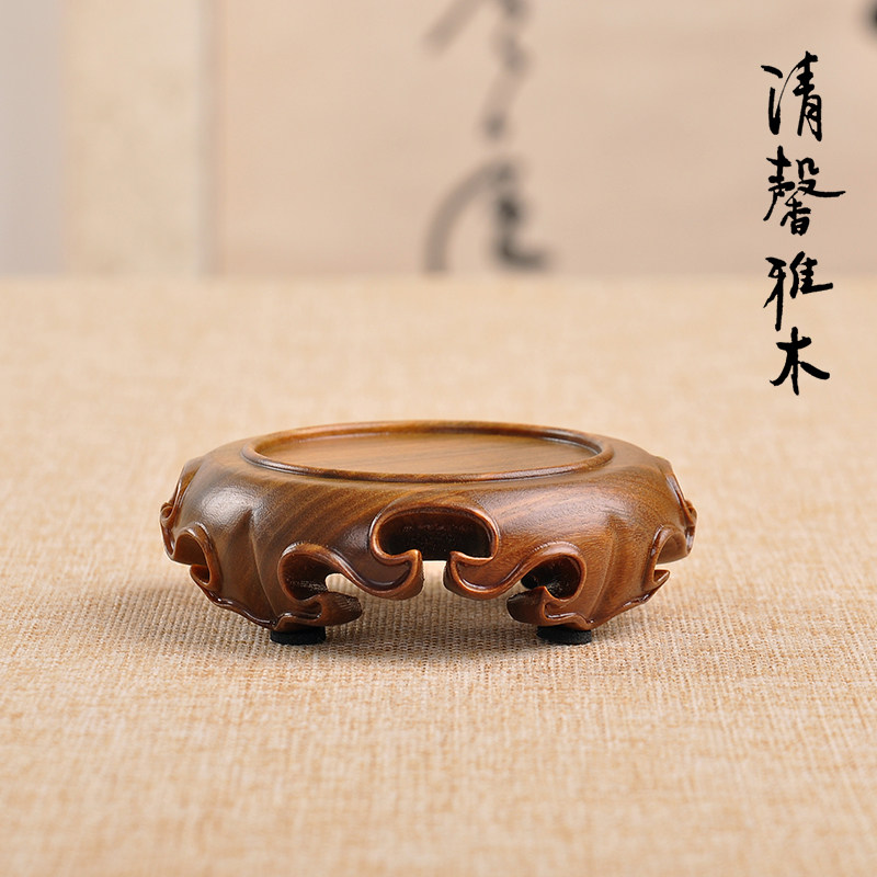 整木中式复古风古董玉器铜器香炉花瓶文玩瓷器茶壶底座圆形实木托,家居饰品,木雕,淘宝优惠券,粉丝福利购,淘宝优惠卷