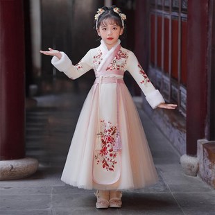 冬季 汉服女童2024新款 古装 冬款 儿童披风斗篷红色 小女孩拜年服冬装