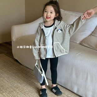 女宝宝卡通印花外套普通外套薄款 新品 休闲卫衣男女童条纹连帽开衫