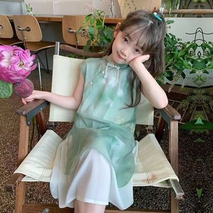 宝宝短袖 女童旗袍夏装 国风儿童连衣裙中长款 新中式 套裙潮 2025新款