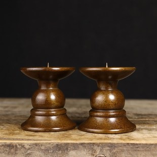 纯铜苏工莲花八宝蜡烛台铜蜡台香炉摆件复古一对