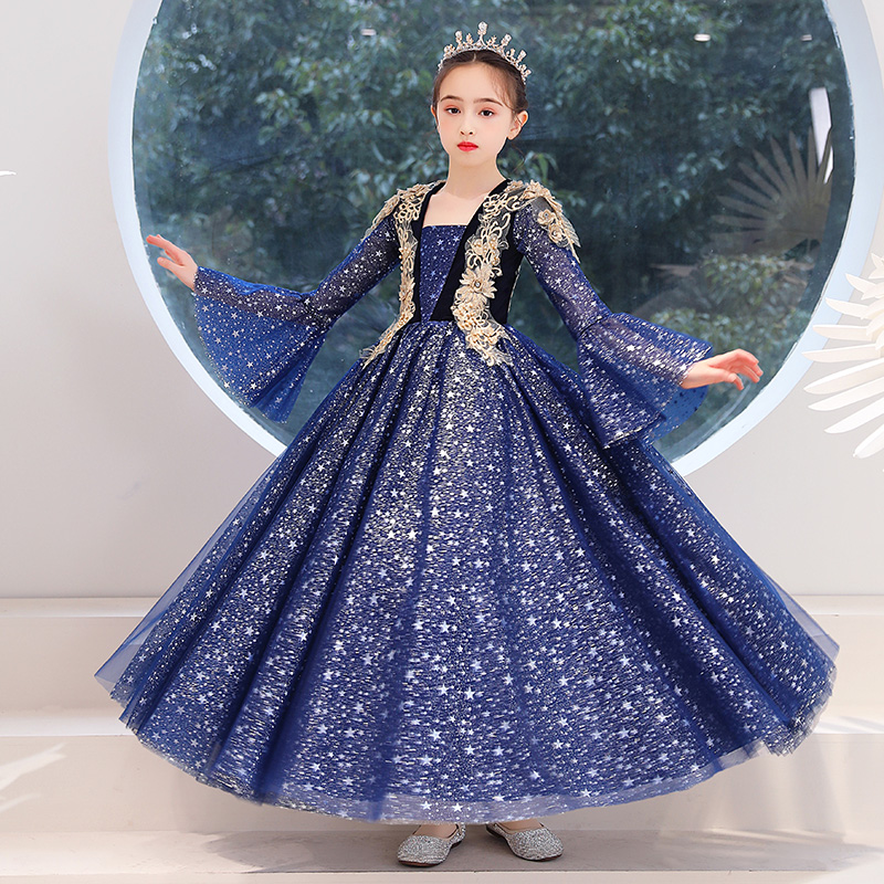 女童晚礼服儿童公主裙小孩花童婚纱生日走秀主持人钢琴舞台演出服