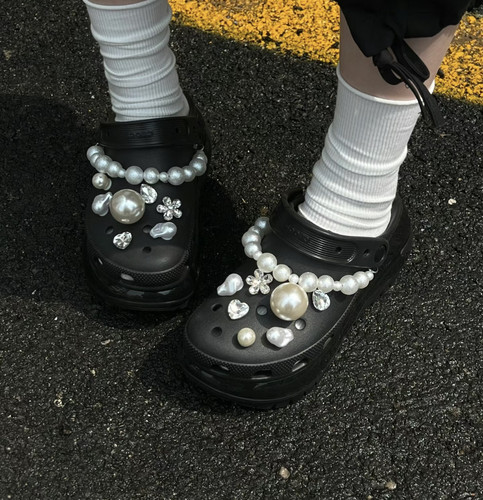 超大颗珍珠链条鞋鞋扣拖鞋卡扣品配件钻洞洞配饰鞋花凉鞋diy装饰