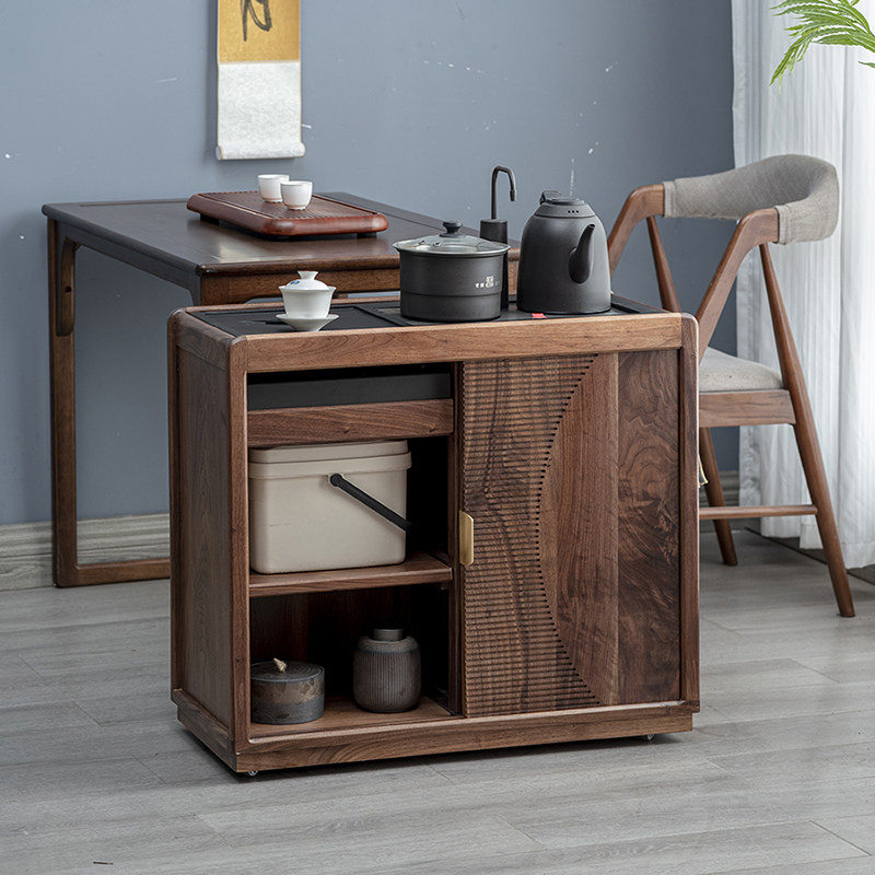 黑胡桃边柜新中式茶水柜可移动茶台家用茶车实木烧水壶一体茶吧几,住宅家具,茶几,淘宝优惠券,粉丝福利购,淘宝优惠卷