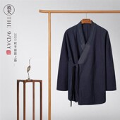 棉麻中长款 汉服男士 亚麻禅服中式 秋冬中国风男装 外套中款 道服道袍