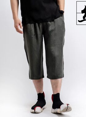 夏季短裤男士薄款真丝七分裤宽松铜氨丝休闲裤直筒丝绸运动裤子男