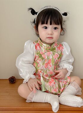 古风女童旗袍洋装秋装女宝宝周岁礼服裙婴儿生日小裙子春秋洋派
