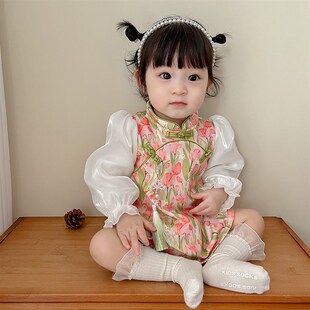 古风女童旗袍洋装秋装女宝宝周岁礼服裙婴儿生日小裙子春秋洋派