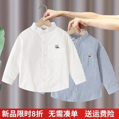 男童长袖衬衫2025春秋季新款儿童宝宝纯棉立领学院风休闲衬衣潮范