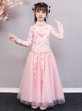 女童冬装连衣裙新年装儿童汉服秋冬加绒裙子冬裙公主裙过年拜年服