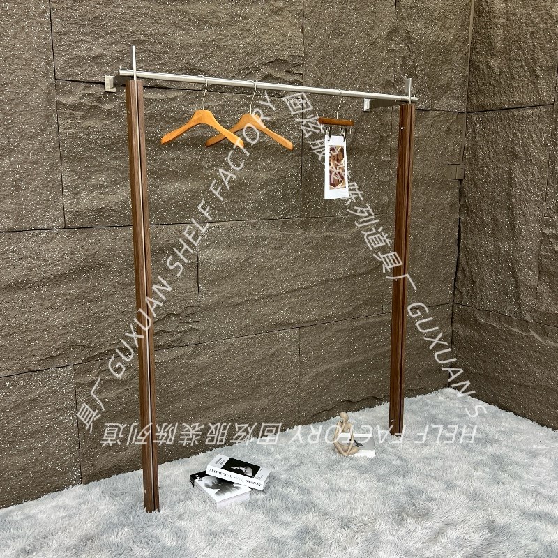 买手店服装店展示架高端木制搭配不锈钢墙面架落地式挂衣架上墙架