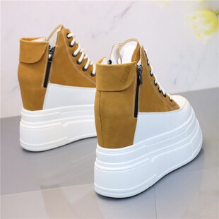 隐形内增高百搭潮流小白鞋 新款 2024年春季 真皮超高跟增高12cm女鞋