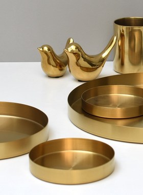 小西家 北欧风ins金色圆形不锈钢托盘 家居摆件首饰收纳盘置物盘