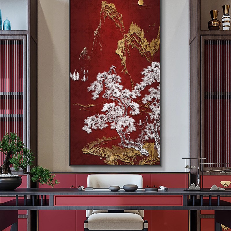 入户玄关立体浮雕挂画酒店走廊壁画新中式高档大气山水风景装饰画图片