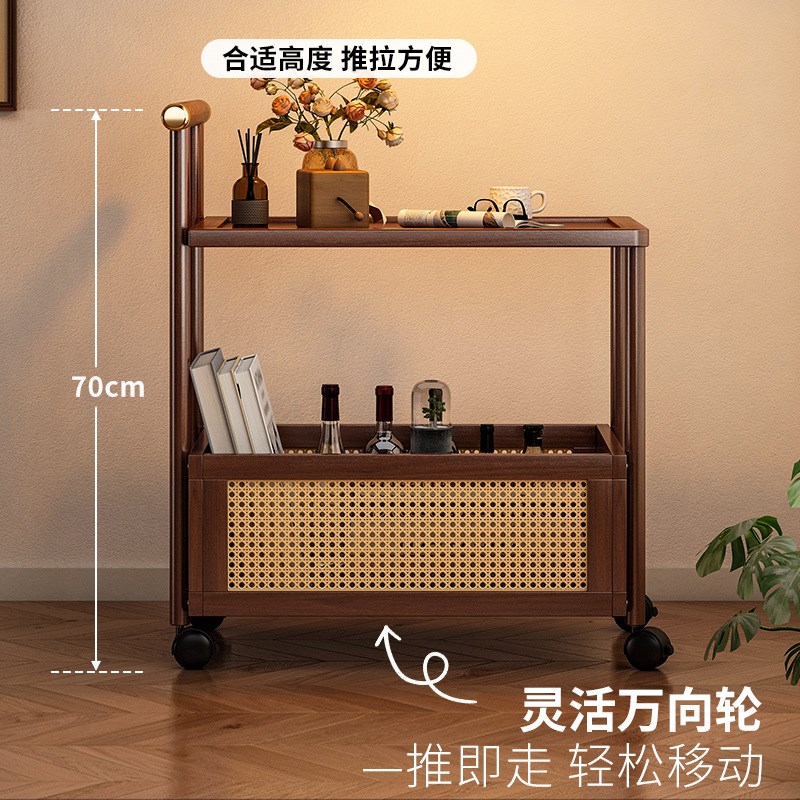可移动复古小推车沙发边几客厅家用茶几侧边柜卧室床头藤编置物架