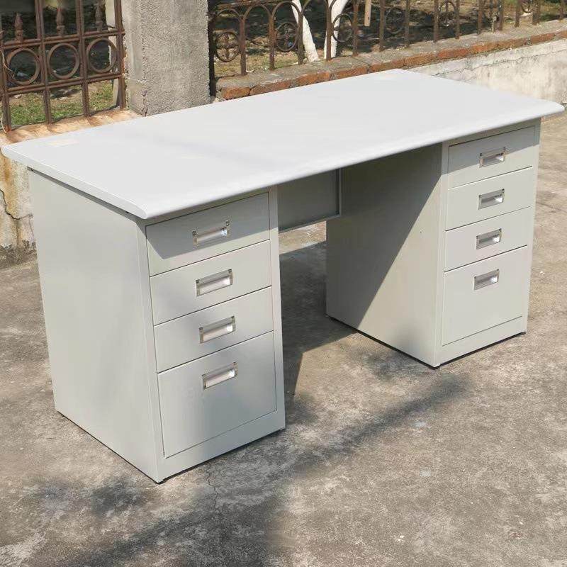 钢制办公桌带抽屉铁皮电脑桌财务带工作台职员1.21.4米带锁写字台