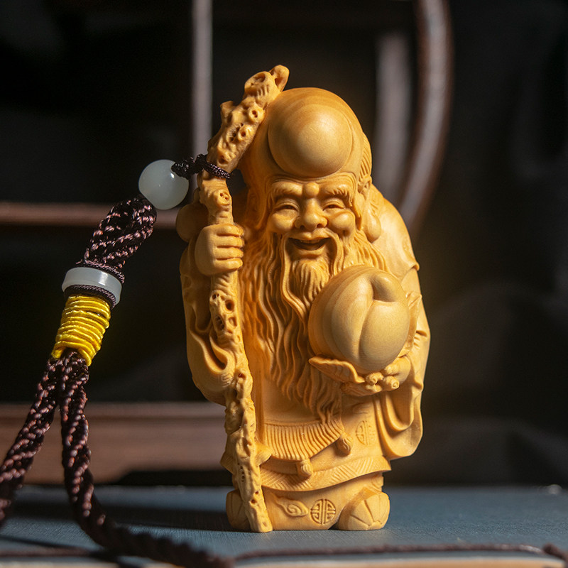 《福禄寿》寿星小叶黄杨木雕刻文玩随身手把玩件送老.人工艺礼品