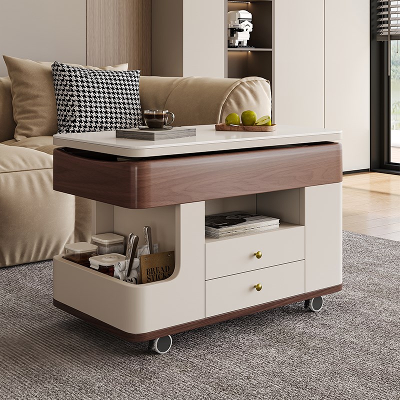 可移动茶几小推车客厅家用小户型2024新款多功能储物升降岩板茶几