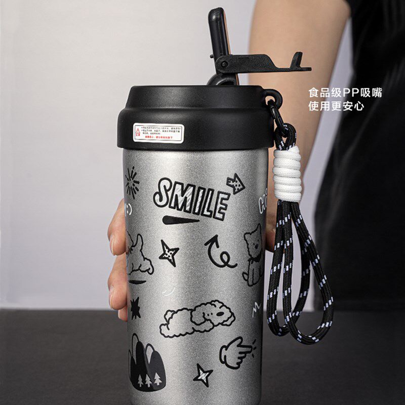 新款陶瓷内胆保温杯大容量吸管杯女生水杯高颜值便携杯子男咖啡杯