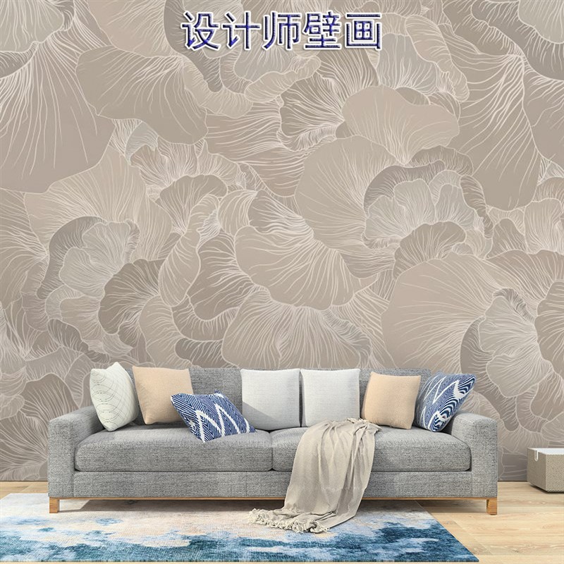 抽象花卉线条壁纸电视背景墙纸植物叶子客厅墙布现代简约卧室壁画