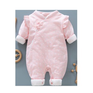 婴儿加棉连体衣i新生女宝宝公主超萌百天满月夹棉哈衣冬季外出爬