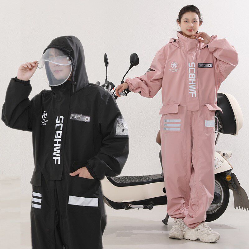 踏板弯梁电动摩h托车机车专用雨衣连体款骑行服一体式全身雨披薄