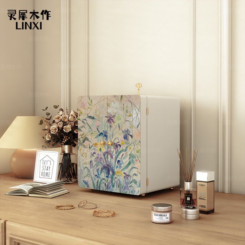 实木艺术花卉首饰盒法式木质带y锁饰品珠宝收纳盒子高档精致大容