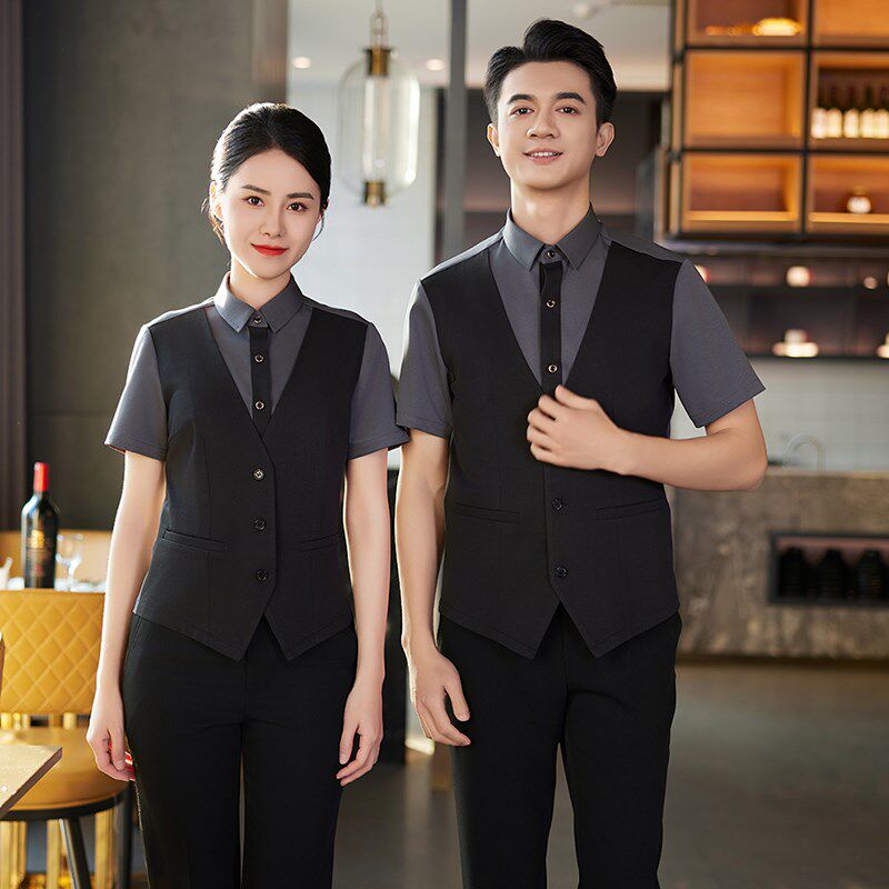 酒店前台接待餐饮服务员工作服酒吧ktv餐厅饭店S台球假俩马甲套装