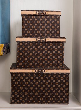 家用储物箱整理箱特大号皮质样板房装饰摆件橙色衣柜衣帽间收纳箱