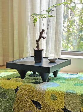 胡桃木碳b化飘窗茶桌侘寂实木小桌原木茶几榻榻米黑色矮几茶台炕