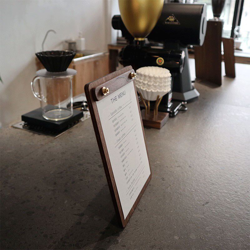 立式菜单夹木制桌面展示牌餐馆咖啡店立牌A4价格单TA5木质点单板
