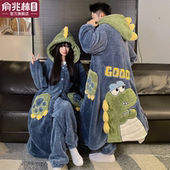 加绒加厚男士 情侣睡衣女款 秋冬季 睡袍珊瑚绒冬天法兰绒浴袍家居服