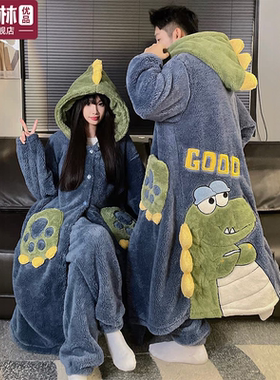 情侣睡衣女款秋冬季加绒加厚男士睡袍珊瑚绒冬天法兰绒浴袍家居服
