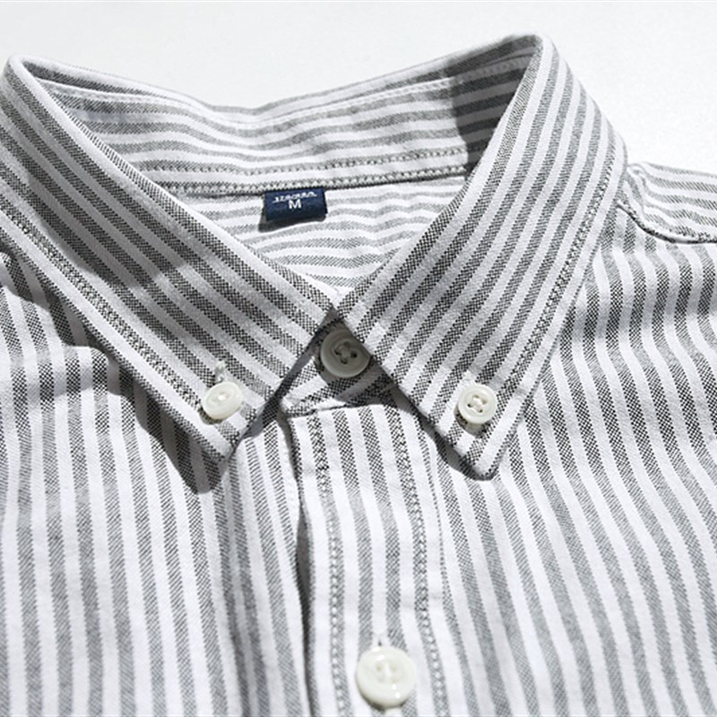 日系细条纹春秋牛津纺衬衫衬衣寸衫单层男全棉衬衣长袖