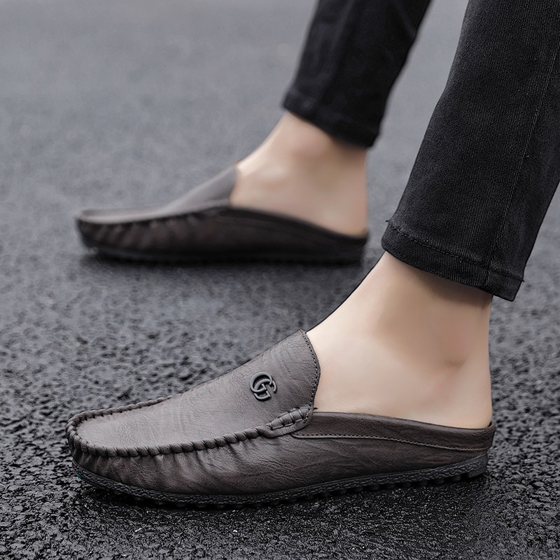 夏季男士拖鞋时尚室外潮流包头半拖豆豆鞋男士英伦休闲透气懒人鞋