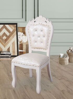 欧式餐椅全实木软包布艺椅子y单人白色靠背美甲梳妆凳子酒店餐厅