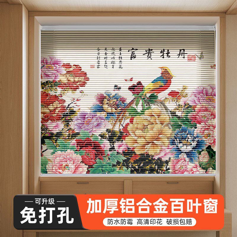 百叶窗帘遮光g2025新款免打孔阳台窗户遮阳升降拉式遮挡卷帘定制